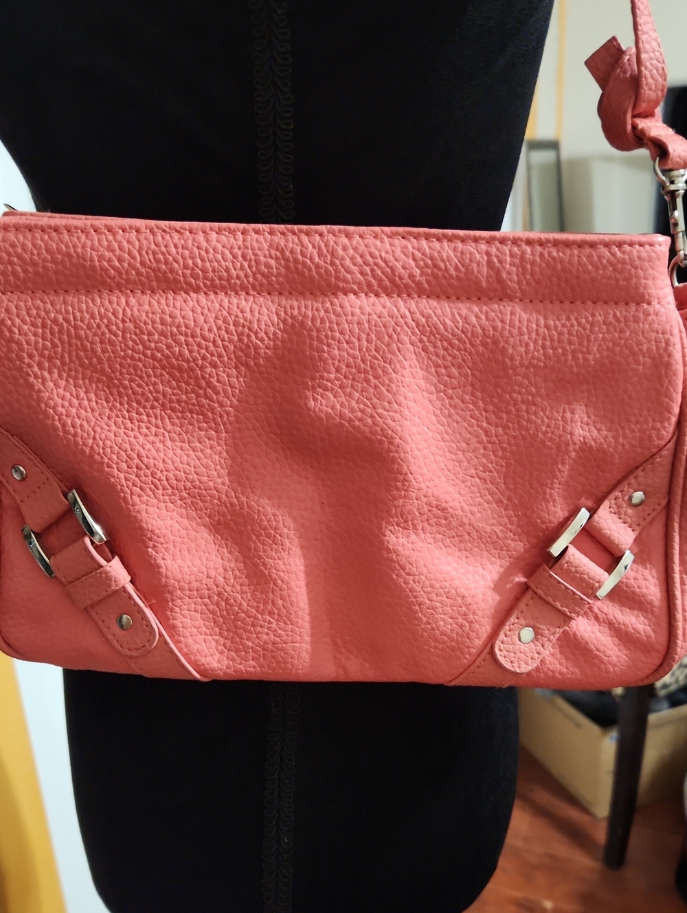 Classic Coral Crossbody Shoulder Bag With Buckle Accents